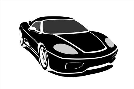 Black Stylized Car, Side view, Three-quarter view. Fast Racing car. Sport car. Modern flat Vector illustration on white background.のイラスト素材