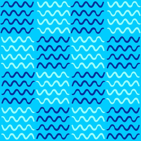 Vector seamless geometric pattern of hand-drawn waves on a blue background. For decor, textile,...
