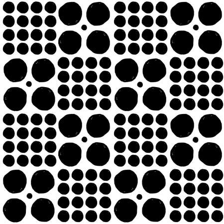Vector seamless geometric pattern of hand-drawn black circles of different sizes on a white background. For decor, textile, fabric, carpet, wallpaper, ceramic tiles, wrapping.のイラスト素材
