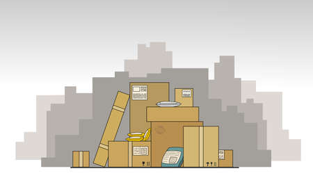 Delayed delivery of goods, parcels, online purchases from Europe due to coronavirus, 2019-nCov, covid-19. Bad mail, delivery interruptions. Mountains, heaps of unsent mail boxesのイラスト素材