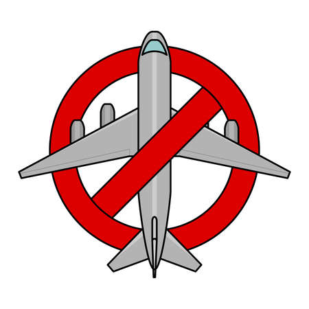 The concept of suspension, stop flight, flights; coronavirus, covid-19. Vector airplane in red prohibition sign; isolated on white backgroundのイラスト素材