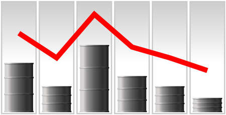 The concept of the oil crisis. The fall in oil prices, fuel. The red line of the chart goes down. Barrel schedule.のイラスト素材