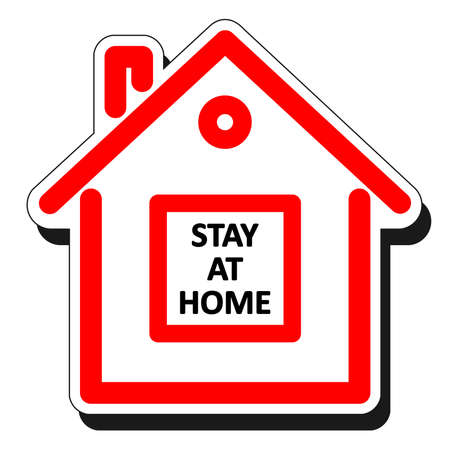 Quarantine concept. Sticker in the form of a house with the words Stay at home. Coronavirus, 2019-nCov, Covid-19.のイラスト素材