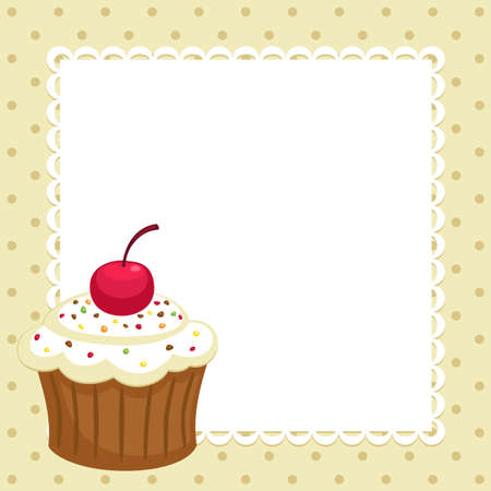 Vintage background with cupcake invitation template. Vector illustration.のイラスト素材