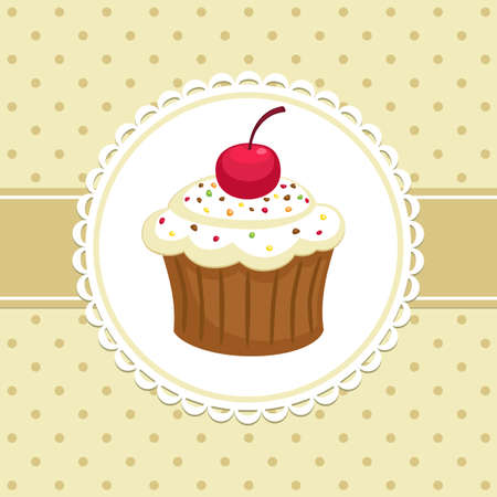 Vintage background with cupcake. Invitation template. Vector illustration.のイラスト素材