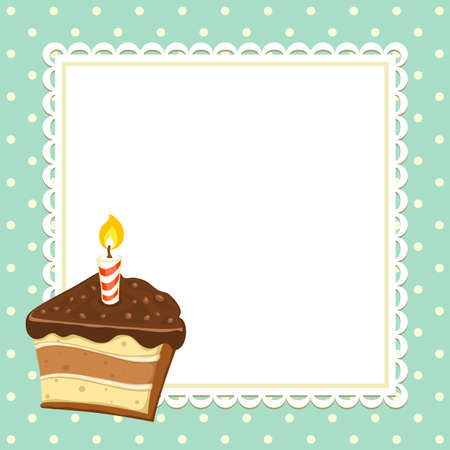 Vintage background with piece of Cake with candle. Invitation template. Vector illustration.のイラスト素材