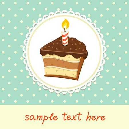 Vintage background with piece of Cake with candle. Invitation template. Vector illustration.のイラスト素材
