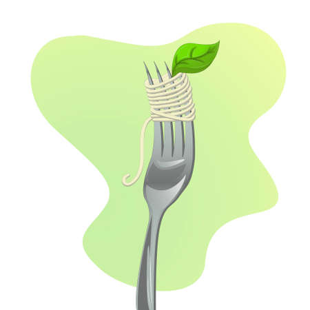 green basil fork spagetty foodのイラスト素材