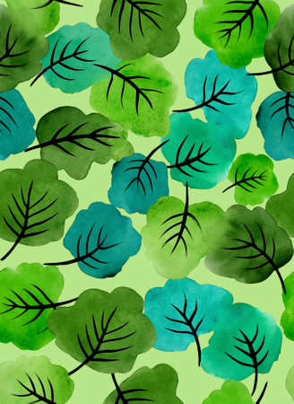 watercolor patern with green leaves