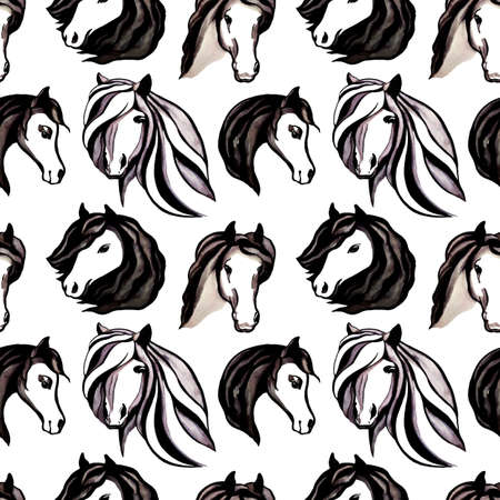 Patern with horses black and whiteの写真素材