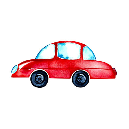 Car red art watercolor childrens drawing.の写真素材