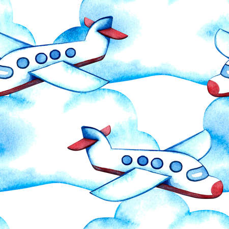 Seamless pattern aircrafts with clouds.の写真素材