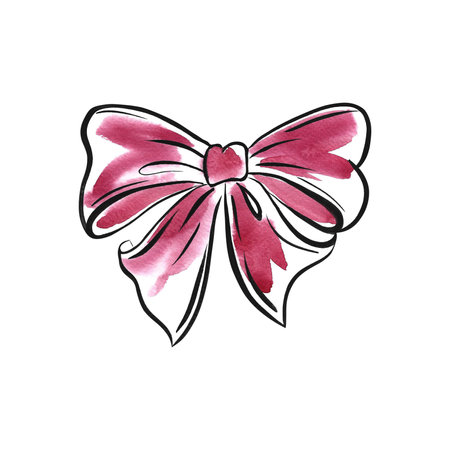 Beauty and fashion. Bow drawn by hand with a contour and watercolor stains. Beauty banner template for greeting cardの写真素材