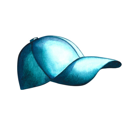The cap is blue. Isolated on white background. Watercolor hand drawn illustration. Designed for flyers, banners and postcards. For invitations, posters and labels. for stickers and prints.の写真素材