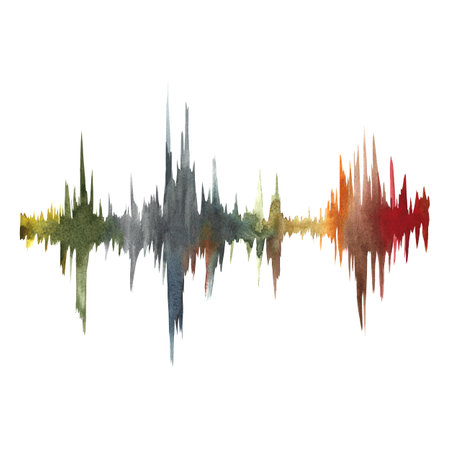 Frequency audio signal, HUD music wave interface elements, voice chart signal. The music track. The watercolor illustration is hand-drawn. For postcards, business cards, flyers and posters.の写真素材