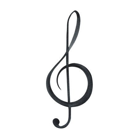 The treble clef is black. The watercolor illustration is hand-drawn. Highlight it. For logos, badges, stickers and prints. For postcards, business cards, flyers and posters.の写真素材