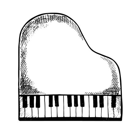 The piano is white, top view. Graphic vector black and white illustration. Isolate it. For posters, flyers and invitation cards. For banners and postcards.のイラスト素材
