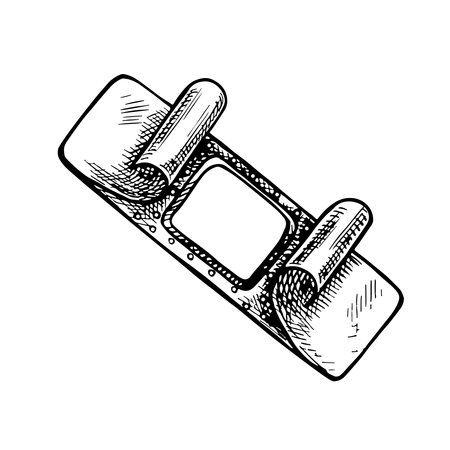 A set of medical patches. Vector black and white hand-drawn graphics. For packaging, posters, instructions, symbols and signs. For first aid, first aid kits, banners and flyers.のイラスト素材