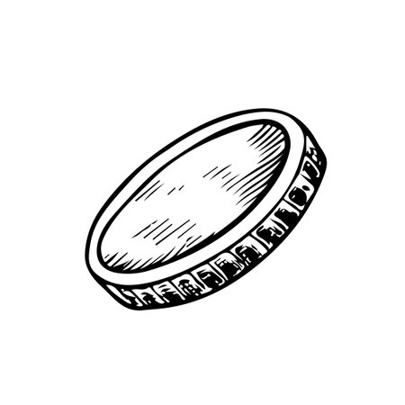 Coin. Vector, black and white graphic illustration. For postcards, banners and flyers, packaging, invitations, holiday decor, and more.のイラスト素材