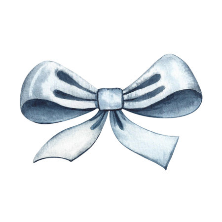 White ribbon bow. Hand-drawn watercolor illustration. Isolate. Element of your design. Perfect for postcards, posters, banners, packaging, and more.の写真素材
