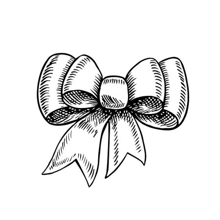Ribbon bow. Black and white graphics, handmade vector illustration. Isolate. Element of your design. Perfect for postcards, posters, banners, packaging, and more.のイラスト素材