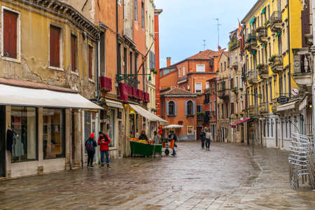 View of a narrow street in Venice, Italyの写真素材