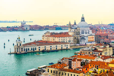 View of the Grand Canal and Basilica Santa Maria della Salute in Venice, Italyの写真素材