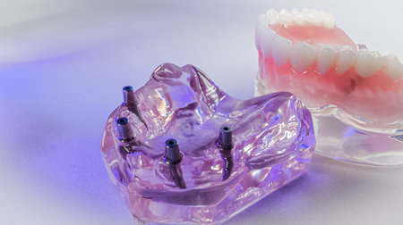 Abutments Close-Up on Dental Implant Jaw Modelの写真素材