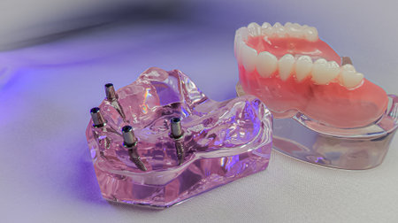 Implant model with abutments on lower jaw background