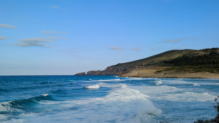 Ocean waves with foam, ideal for surfing and coastal landscapesの写真素材
