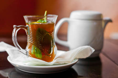 Mint tea in a crystal glassの写真素材