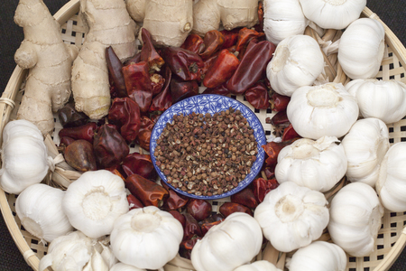 Garlic, ginger and red chilliの写真素材