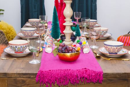 Christmas served table decorationの写真素材