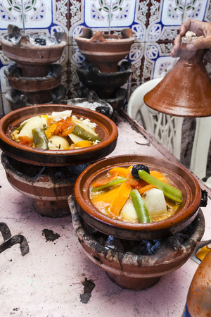 Moroccan tagine with vegetables at traditional restaurantの写真素材