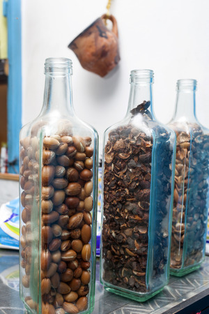 Argan roasted nuts in bottlesの写真素材