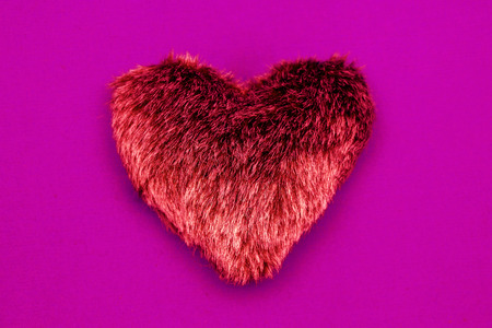 Fur red heart on pink backgroundの写真素材