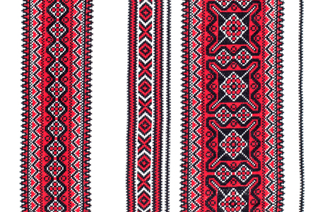 Embroidered cross-stitch ornament isolated on white backgroundの写真素材