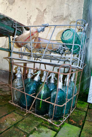 close up image of old glass soda bottleの写真素材