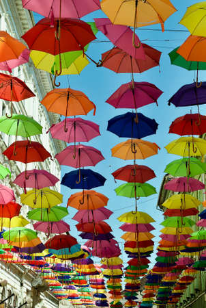 image of artistic installation of umbrellas in Timisoaraの写真素材
