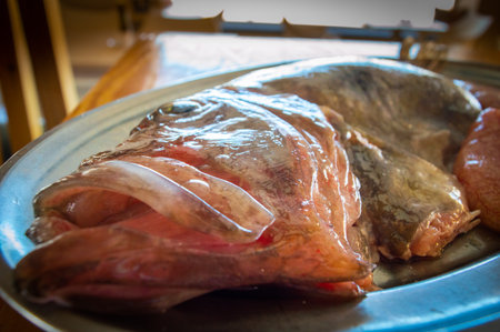 Close-up of fresh raw fish on a plate, Thailand.
