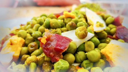 Salad with green peas, bacon, eggs and mayonnaiseの写真素材