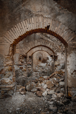 Ruins of an ancient church in the village of Kefalonia, Greeceの写真素材