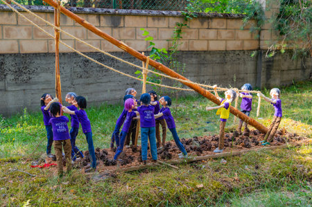 Unidentified Thai students are planting in the garden in Chiang Mai, Thailand.の写真素材