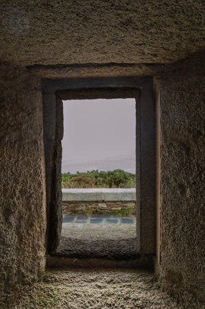 View through the window of a medieval castle in the north of Portugal