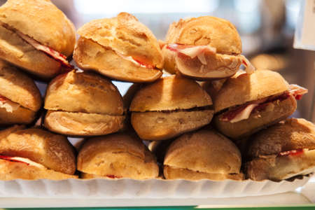 Image of ham sub sandwich at tapas bar at Madrid, Spainの写真素材