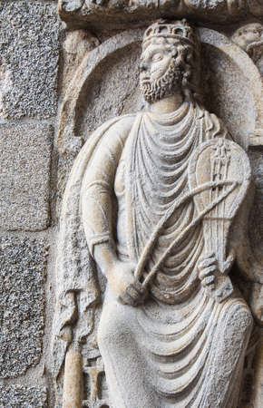 Statue and architecture details at Santiago Cathedral, Spainの写真素材