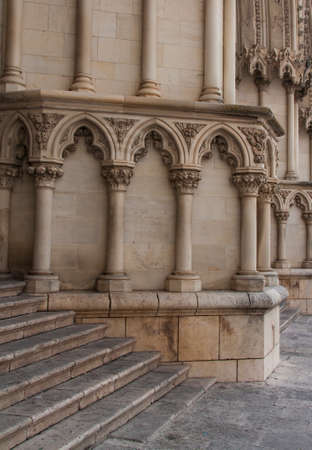 Facade detail of Gothic cathedral of  Cuenca  Basilica of Our Lady of Grace , Castilla La Mancha, Spainの写真素材