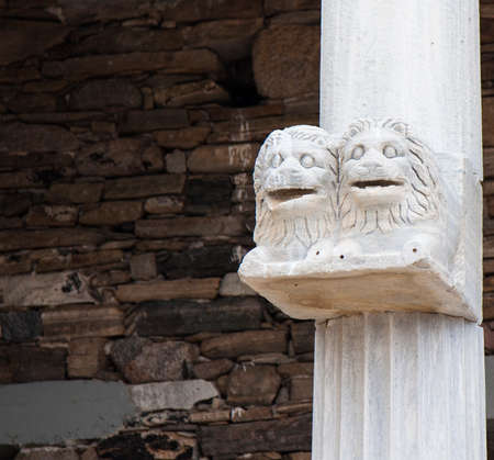 ancient columns in the archeologic site of Delos, near Mykonos in Greece.の写真素材