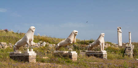 Lions of Delos, an archaeologic isle in the cyclades, greeceの写真素材