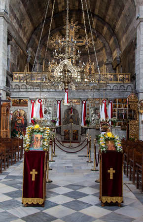 Inside an orthodox church on Paros island (Greece)の写真素材